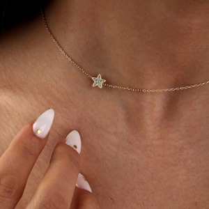 Collar de estrella de diamante minimalista Vermeil de oro de Plata de Ley 925, colgante de cielo pavimentado delicado, joyería celestial, regalo del Día de la madre - Product Image 5
