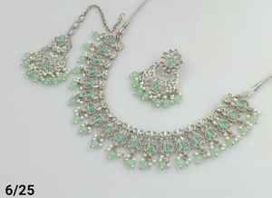 Latest <b>Indian</b> Jewelry Traditional Silver Plated Motipearl With Chandbali Earring and Maagtika Combo Necklace <b>Set</b> for Women - Product Image 3