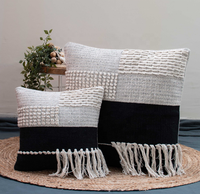 Housse de coussin imprimée 3D personnalisable en coton biologique tissé, motif franges bohèmes modernes, broderie noire, fermeture éclair, pour thérapie