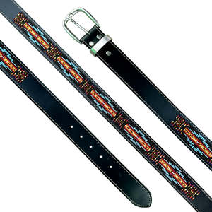 Ceinture classique occidentale unisexe en cuir de vache argentin 40 mm, broderie perlée, boucle en laiton noir lisse, importée, personnalisable - Product Image 4