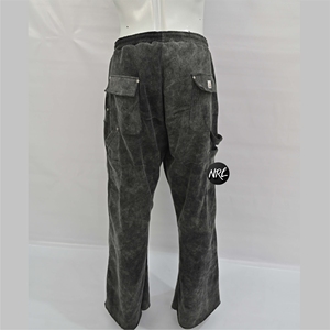Pantalones de chándal de hombre con logotipo personalizado French Terry Acid Wash liso acampanado suelto recto lado ancho a rayas con cordón en la cintura - Product Image 3