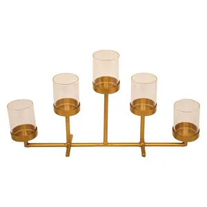 Bougeoir à 5 bougies chauffe-plat en métal doré au design innovant pour la décoration de Noël à la maison - Product Image 3