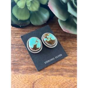 Wydelle Billie #8 Turquoise & <b>Sterling</b> <b>Silver</b> <b>Stud</b> Earrings Bezel Setting Inlay Technology - Product Image 3