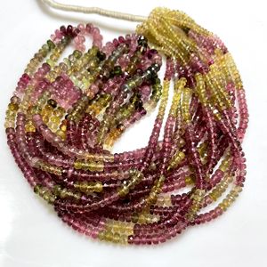 Cuentas de forma de Rondelle facetadas de turmalina múltiple, piedras preciosas naturales de calidad fina para la fabricación de joyas - Product Image 1