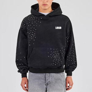 Logo personnalisé épaule tombante tissu personnalisé éponge française 480 gsm poids lourd 100% coton lavé à l'acide culture Boxy strass sweat à capuche hommes - Product Image 5