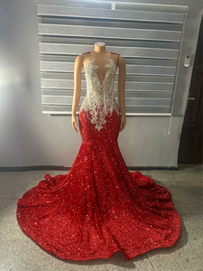 ชุดราตรีงานแต่งงานสีแดงวินเทจ ดีไซน์หรูหรา ประดับลูกปัดอย่างประณีต กระโปรงแต่งขนนก ไซส์พลัส สำหรับคุณแม่ตั้งครรภ์ ทรงเอไลน์ - Product Image 4