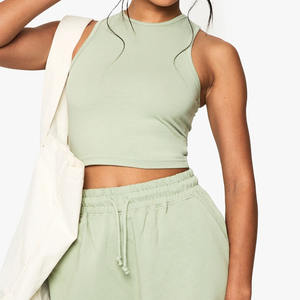 ชุดเสื้อและกางเกงขาสั้นผ้าคอตตอนแขนกุดสำหรับผู้หญิงชุดสองชิ้นสีทึบชุดสองชิ้นเสื้อ100% และกางเกงขาสั้นพิมพ์โลโก้ได้ตามต้องการ - Product Image 4