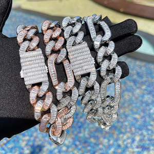 Colección de moda Joyería fina 925 Plata VVS Claridad Baguette Corte Moissanite Diamante Iced Out Rapero Cadena de eslabones cubanos - Product Image 5