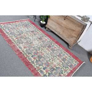 Alfombra turca Vintage, color rojo, Beige, 3,9x7,2 pies, área grande, diseño de retales de lana para pasillo, dormitorio, forma Rectangular, respaldo de látex - Product Image 4