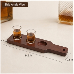 Bandeja de cócteles de madera con soportes para dos vasos de chupito, 14.5 pulgadas, accesorio de bar minimalista para servir whisky - Product Image 1
