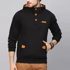 High Quality Custom Men's Hoodies Wholesale Organic Cotton Button Up Lounge & Street Wear Production Unit Sialkot at OEM Terms