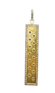 Vintage Rectangular Gold-Tone Pendant Pave Natural <b>Diamond</b> Studded Detailing 925 Sterling Silver <b>Jewelry</b> 60x15MM Size Black - Product Image 2