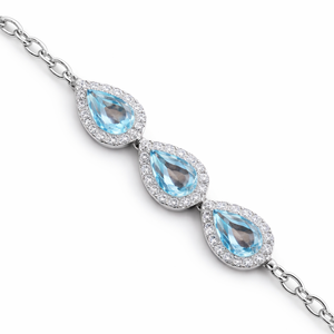 Trendy Blue Topaz Pear-Shaped Chain Bracelet Rhodium Plated 925 Sterling Silver for Wedding Party <b>Gift</b> Occasions - Product Image 2