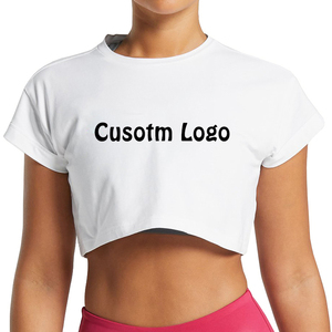 Camisetas Cortas con Cuello Redondo para Mujer, Precio de Fábrica OEM, Camiseta Transpirable, Logotipo Personalizado, Camisetas con Cuello Redondo 100% Algodón para Mujer - Product Image 6