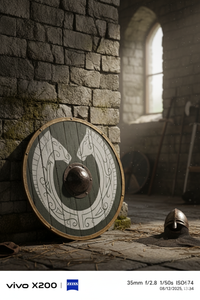 Bouclier Viking antique en bois MDF de 12 mm, taille 24 pouces, peint à la main avec un bouclier en fer noir, finition antique et poignée - Product Image 3