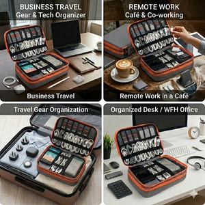 Sac de rangement numérique portable prêt à être expédié, organisateur de voyage double couche pour appareils électroniques, faible MOQ, logo personnalisé, pochette pour câbles - Product Image 5