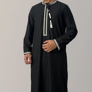 ثوب عربي سعودي إسلامي الشرق الأوسط كم كامل جبة ملابس إسلامية ثوب رجالي فتحة رقبة مستديرة ثوب رقعة مخصصة