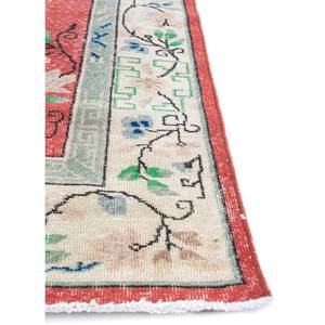 Tapis en laine noué à la main à motifs floraux vintage rouge-orange pour la maison, le salon, le couloir, design abstrait rectangulaire en forme de puzzle, modèle Pae-2320 - Product Image 4