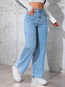 Jin pacar lurus wanita denim pinggang tinggi premium kustom kualitas standar - Product Image 3
