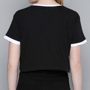 Sonnerie style haut court O cou t-shirts tenue décontracté blanc femmes haut court t-shirt femmes sonnerie style t-shirts couleur unie en gros - Product Image 2