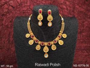 Rajwadi plaqué fantaisie conception vêtements de fête belle Kemp bijoux ensemble de collier court - Product Image 5