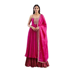 Readymade Indian Long Gown & Dupatta Set, Pink Full Stitched Fox Georgette With Sequin Embroidery And Moti Work Party Outfit
