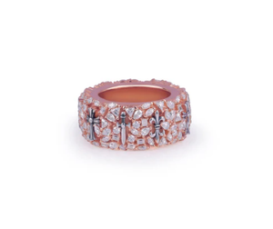 Anillo de Boda de Titanio Color Oro Rosa con Cruz y Detalles de Piedras de Moissanita, Estilo Hiphop Unisex - Product Image 1