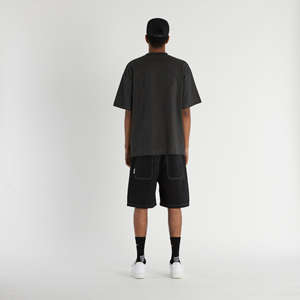 เสื้อยืดผ้าฝ้าย100% สำหรับผู้ชายเสื้อฮิปฮอปแบบถักระบายอากาศได้ทรงหลวมมีโลโก้ไหล่ปล่อยไซส์ใหญ่พิเศษตามสั่ง - Product Image 4