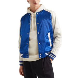 Blouson aviateur universitaire en satin pour hommes, vêtements d'extérieur légers et brillants de style universitaire, fermeture à glissière, mode streetwear pour le printemps vintage - Product Image 3