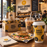 Emballage personnalisé AT PACK pour boulangerie avec gobelets à café, porte-sacs, sacs en papier et emballages alimentaires
