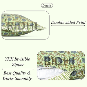 Housse de coussin décorative tendance 2026, en coton imprimé floral fait main, vert pomme, avec volants personnalisables - Product Image 5