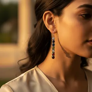 Boucles d'oreilles pendantes en argent 925 avec pierres précieuses colorées pour la mode féminine - Product Image 3