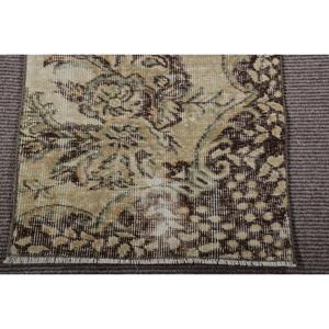 Vintage Turkish Runner Rug 1,8x8,7 ft, <b>Brown</b> Beige Ikat <b>Wool</b> Rug - Product Image 5