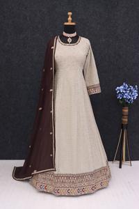 Robe longue évasée en Georgette Anarkali pour femmes Mode indienne de saison festive pour les soirées de mariage Style Maxi long - Product Image 5