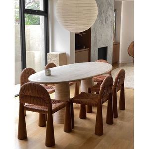 Elegant <b>Travertine</b> Dining <b>Table</b> Natural Stone <b>Side</b> <b>Table</b> for Modern Living Room Decor - Product Image 2