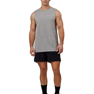 Camiseta sin mangas de gimnasio para hombre, camiseta transpirable Spandex de algodón con estampado de logotipo de punto con cuello redondo, camiseta de entrenamiento lavada informal al por mayor - Product Image 1