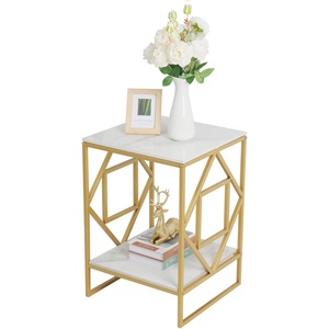 Set of 2 Black Color Metal Frame & White Marble Top Coffee Side <b>Table</b> Modern Design for Your Living Room or Lounge Space - Product Image 6
