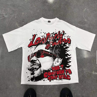 T-shirt blanc oversize pour homme Lost Ark String, style streetwear, imprimé, manches courtes, col en V, jersey 100% coton, respirant, contrasté