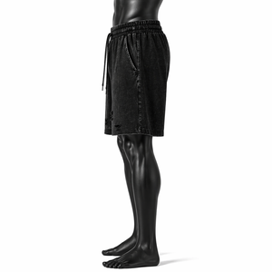 Pantalones Cortos Personalizados para Hombre, Estilo Urbano, Negros con Diseño Gráfico, Lavado Vintage, Desgastados, Casuales, Mezcla de Algodón, OEM ODM - Product Image 4