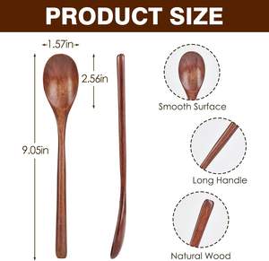 Cuchara de madera para cocinar-8 piezas Juego de cucharas de madera natural Mezclar Cuchara de café agitadora-Cocina de estilo japonés de mango largo - Product Image 2