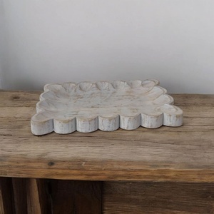 Bandejas vacías con borde festoneado para servir, forma rectangular texturizada, Juego de 2, decoración de mesa y cocina de madera de mango blanco tallado a mano - Product Image 5