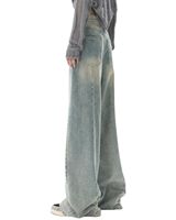 Jean en denim bleu clair taille haute à jambes larges pour femmes, vintage, délavé, coupe ample, streetwear, pantalon baggy, style tendance, vêtements décontractés