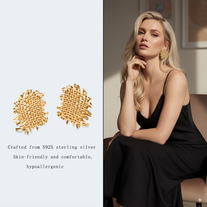 أقراط مرصعة بالنحاس مطلية بالذهب أنيقة على شكل مضفر بتصميم هندسي غير عادي لحفلات الزفاف هدية مجوهرات نسائية - Product Image 5