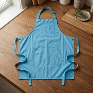 Light Blue Canvas Bib <b>Apron</b> for Cleaning Supplies Adjustable Waist with Pockets Reusable & Water Resistant - Product Image 1