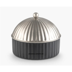 Marmite en bois avec couvercle noir forme ronde vaisselle de cuisine design casserole noyer fini fantaisie métal chauffe-aliments - Product Image 6