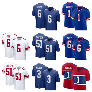 Camiseta de Fútbol Americano Juvenil para Hombre, 1 Malik Nabers, 51 Abdul Carter, 6 Jaxson Dart, Manga Corta, Cosida - Product Image 1