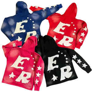 Custom 450 GSM Heavy Weight Zipper Hoodie <b>Raw</b> Hem Vintage Distressed Embroidery Applique Patch Acid Wash Zip up Hoodies - Product Image 4