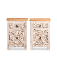 Table basse moderne extensible en bois naturel couleur mangue, finition gris, plateau blanc délavé