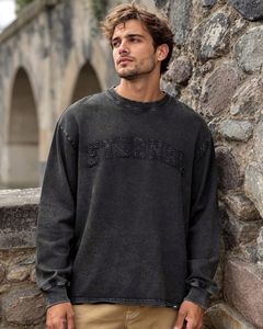 Full <b>long</b> <b>sleeve</b> retro stone washed t shirts custom distressed embroidery vintage acid wash t-shirts <b>men</b> oversized <b>tshirt</b> unisex - Product Image 2