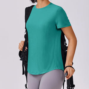 เสื้อยืดผ้าโพลีเอสเตอร์สำหรับผู้หญิงเสื้อยืดผ้าโพลีเอสเตอร์สัมผัสนุ่มพิเศษระบายอากาศได้ดีพิมพ์ลายออกแบบได้ตามที่ต้องการ - Product Image 4